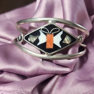 Mexican inlay silver bangle